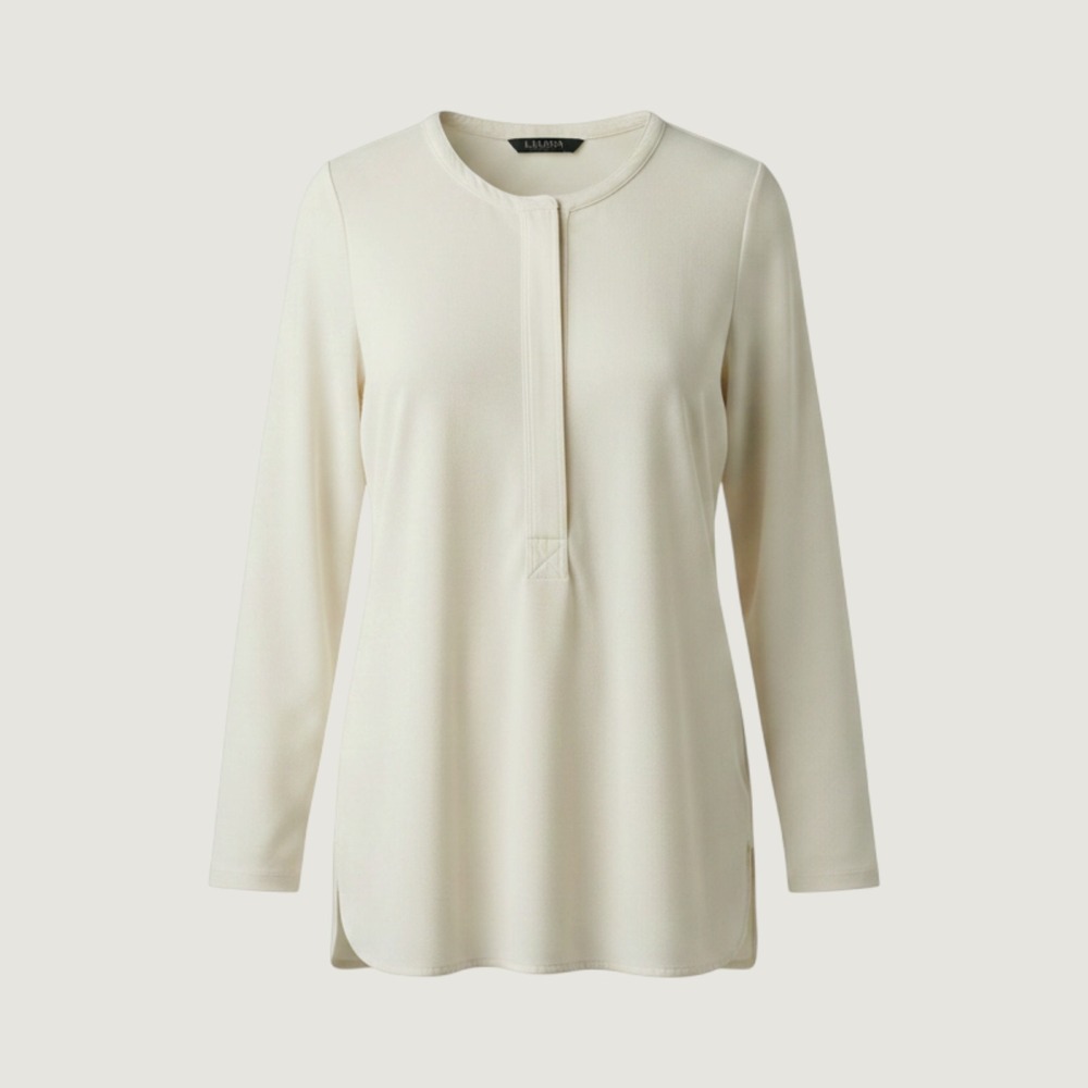 Lauren Ralph Lauren Cream Long Sleeve Henley Tunic Top Off White Textured Medium